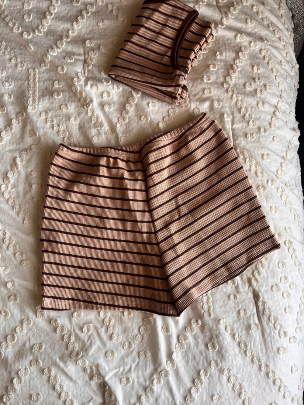 Oncharm Women’s 2 Piece Short Sets Striped Waffle Knit 95% cotton - Picture 6 of 12